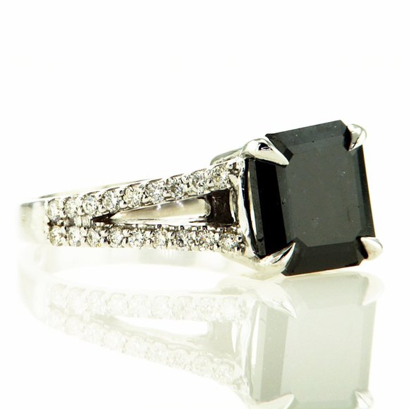 Black Diamond Split Shank Alternative Engagement Ring 14K White Gold 3.76 TCW - Picture 9 of 9